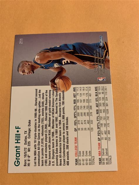 211 Grant Hill Detroit Pistons 1996 97 Nba Hoops Cb23 Ebay