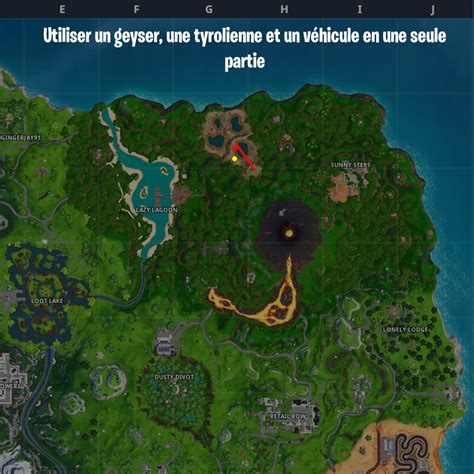 Fortnite Utiliser Un Geyser Une Tyrolienne Et Un Véhicule En Une