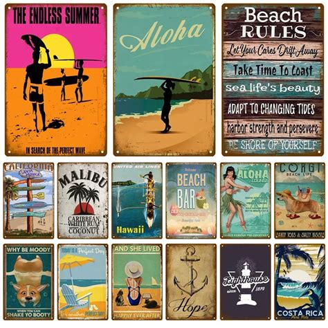 Plaque D Corative En M Tal Pour La Plage 18 Panneaux Affiche Murale