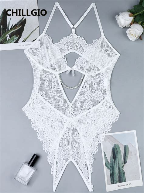 Macac O Chilligio Renda Branca Para Mulheres Lingerie Sexy Pornogr Fico Combina O Transparente