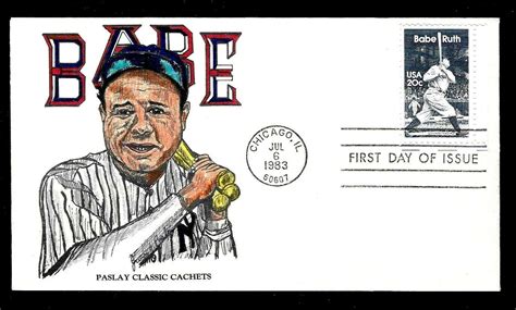 C Stamp IMMORTAL BABE RUTH FDC HD HP BY PASLAY CLASSIC