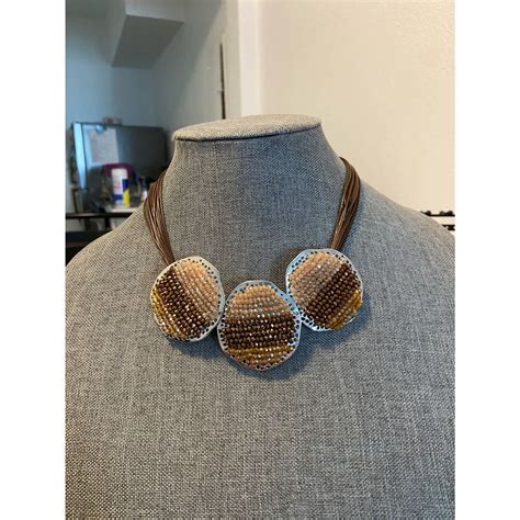 Generic Signature NYC shimmery glass brown bead medallion necklace