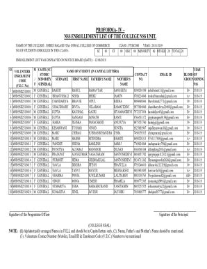 Fillable Online PROFORMA IVNSS ENROLLEMENT LIST OF THE COLLEGE NSS