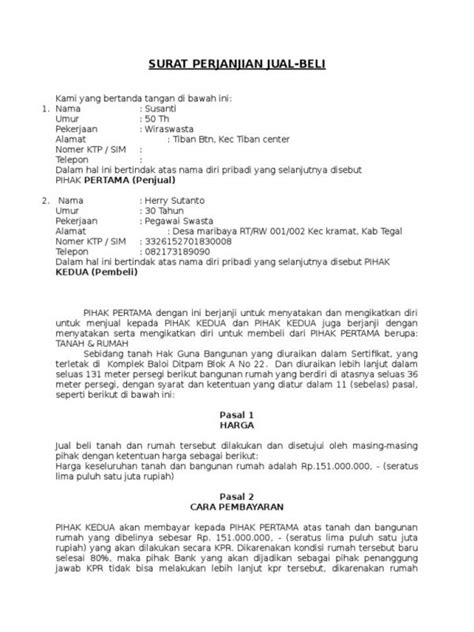 Contoh Surat Perjanjian Jual Beli Rumah Dan Cara Membuat