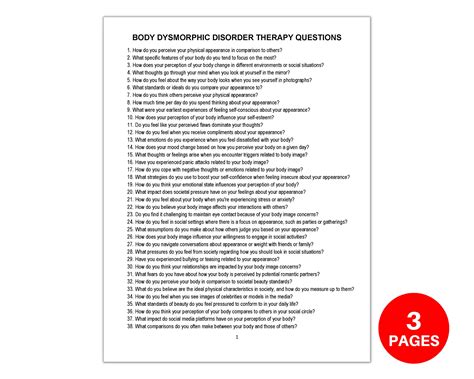 Body Dysmorphic Disorder Therapy Questions, Body Dysmorphia Questions