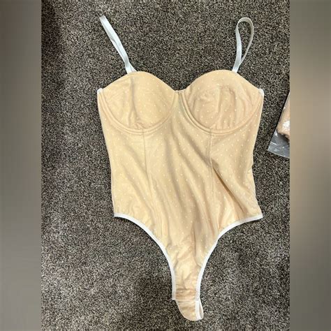 Tops New Nude White Polka Dots Thong Bodysuit Sizes Small Medium Large Poshmark