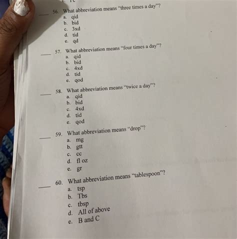 Solved E Te What Abbreviation Means Three Times A Day A