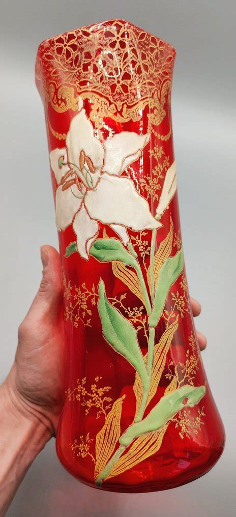 LEGRAS 1839 1916 Vase Rare Large Art Nouveau Vase With Enameled