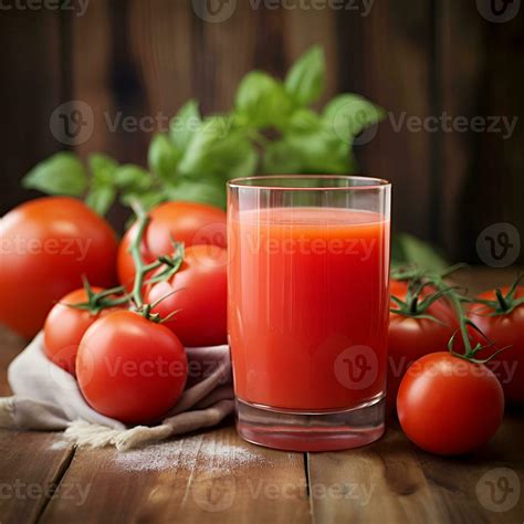 AI Generated Glass Of Fresh Tomatoes Juice With Tomatoes Vegetables