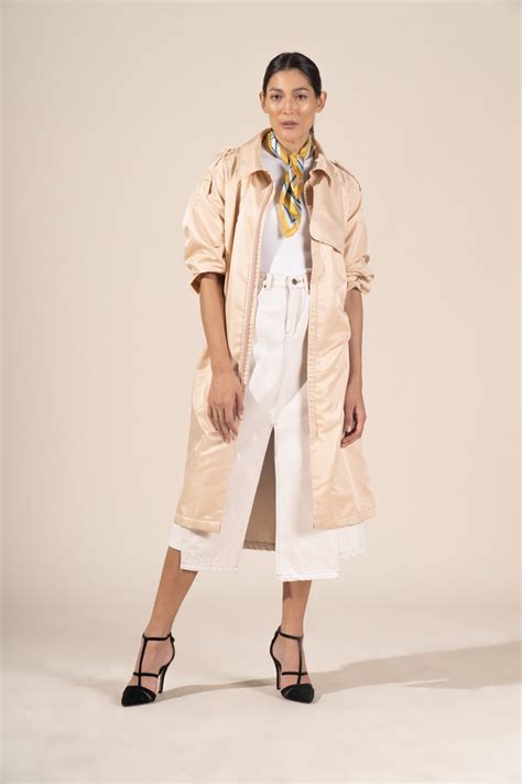Zoe In Nude Protective Outerwear Full Trench Coat Atelier Debbie Co