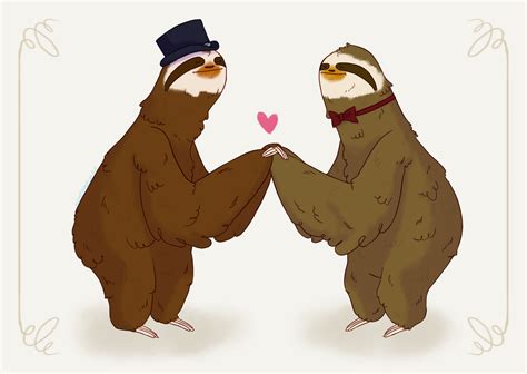 Top Hat Bow Tie Wedding Sloths By Illustratedjai On Deviantart