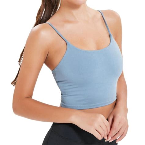 Womens Longline Sports Bras Padded Wirefree Crop Tank Top Yoga Cami With Built In Bra