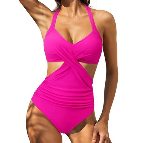Plus Size Mianht Womens Swimsuits Women S Solid Color Jumpsuit Bikini
