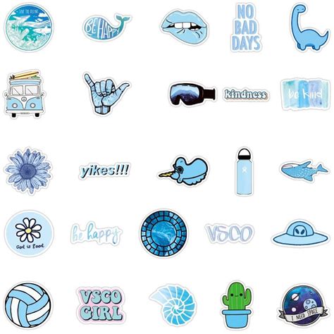 wavy cool blue aesthetic sticker pack  hydroflask  etsy