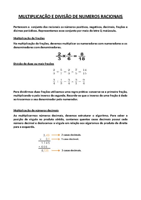 Multiplicação De Numeros Racionais - 008 - Matemática - Multiplicação e Divisão de Números Racionais: Guia ...