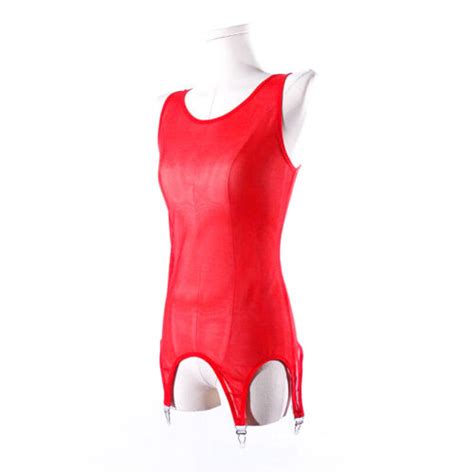Sheer Mesh Vest Bodysuit With Straps Garter Belt Night Lingerie S Xl Ebay