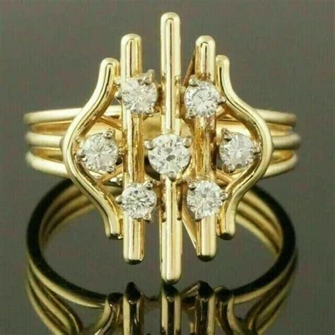 Golden Cluster Wedding Ring 1 5 Ct Round Cut Diamond Ring 14k Yellow