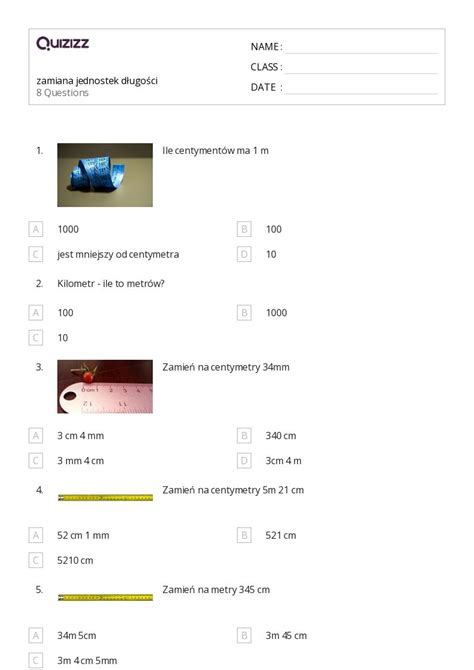 Ponad Pomiar W Metrach Arkuszy Roboczych Dla Klasa W Quizizz