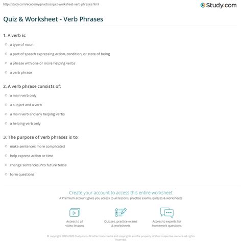 Quiz & Worksheet - Verb Phrases | Study.com