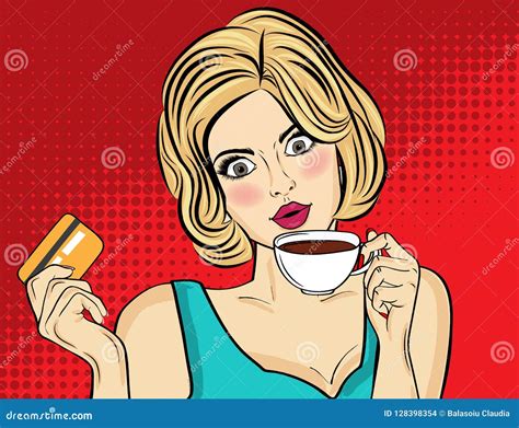 Blonde Pop Art Woman With Coffee Cup Stock Vector Illustration Of Break Breakfast 128398354