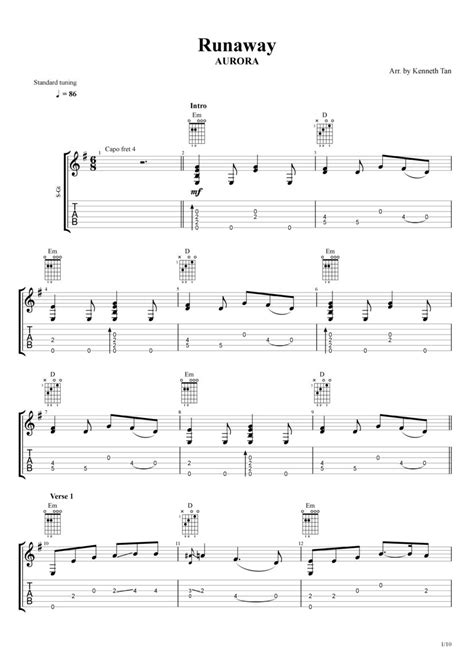 Runaway Aurora Fingerstyle Tab And Chords Kenneth Acoustic