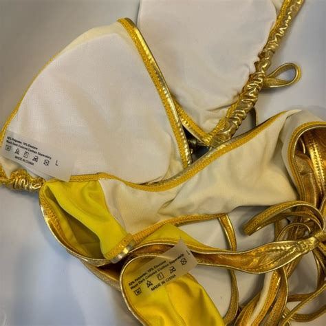 Shein Swim Nwot Shein Gold Lsme String Bikini Set L Poshmark