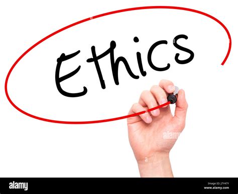 man hand writing ethics  visual screen businesshelp internet