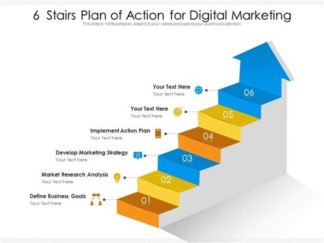 6 Stairs Plan Of Action For Digital Marketing Presentation Graphics