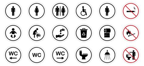 Toilet room silhouette icon set of wc sign bathroom restroom pictogram