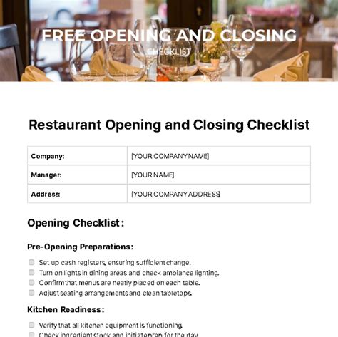 opening  closing checklist template edit