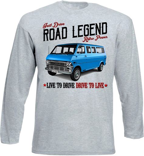 Teesandengines Mens Ford Club Wagon Vintage Grey Long Sleeved T Shirt