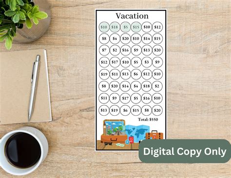 Vacation Savings Challenge | Save 550 Dollars | 3x6in Printable | Great