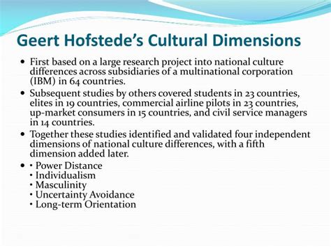 Ppt Geert Hofstede Cultural Dimensions Powerpoint Presentation Id