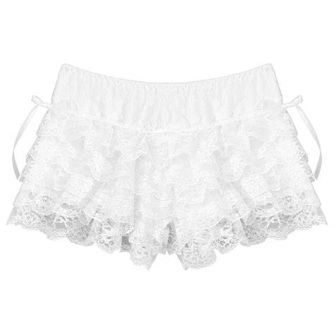 Tiaobug Women S Layered Ruffle Floral Lace Bloomer Shorts Dance Hot Pants Underwear White One