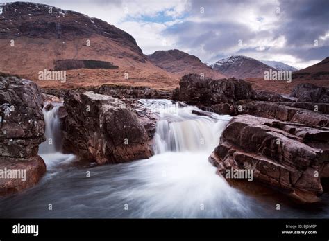 river etive waterfall  glen etive highlands scotland uk stock