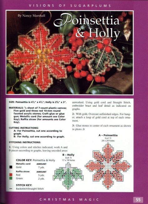 Poinsettia And Holly Ornament 1 1 Plastic Canvas Christmas Plastic Canvas Patterns Plastic