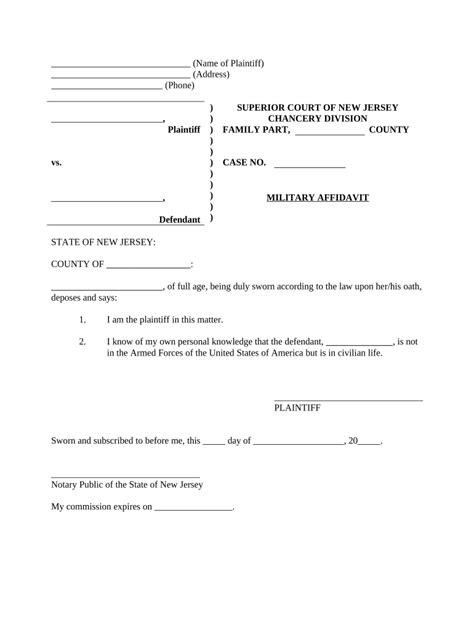 Affidavit Of Non Military Service Nj Doc Template PdfFiller