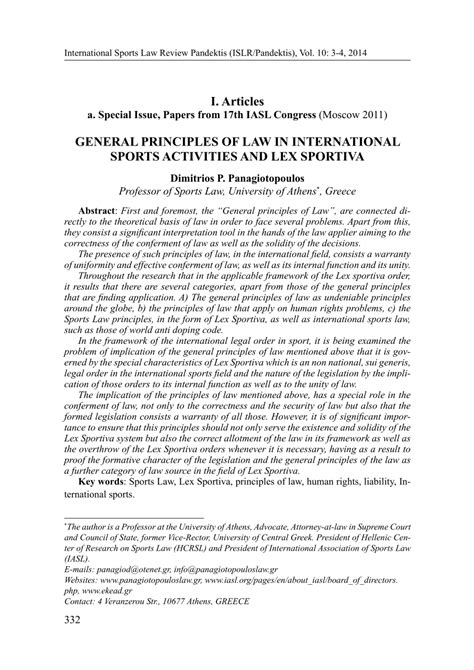 PDF GENERAL PRINCIPLES OF LAW IN INTERNATIONAL SPORTS ACTIVITIES AND