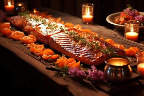 Premium Photo | Grilled Salmon Dinner Party Presentation