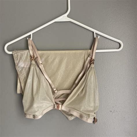 Savage X Fenty Nude Sparkly Mesh Two Piece Set Size Depop