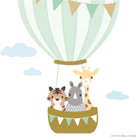 Hot Air Balloon Nursery Print Mint Nursery Art Baby Shower Etsy