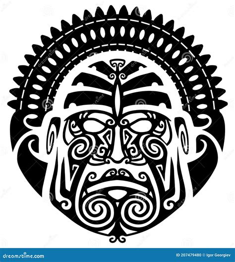maori god tumatauenga tattoo flash stock vector illustration
