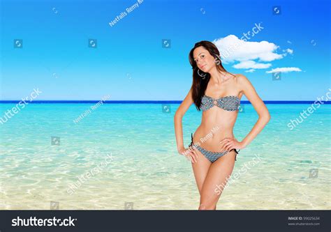 Sexy Bikini Model Over Beach Background Stock Photo 99025634 Shutterstock