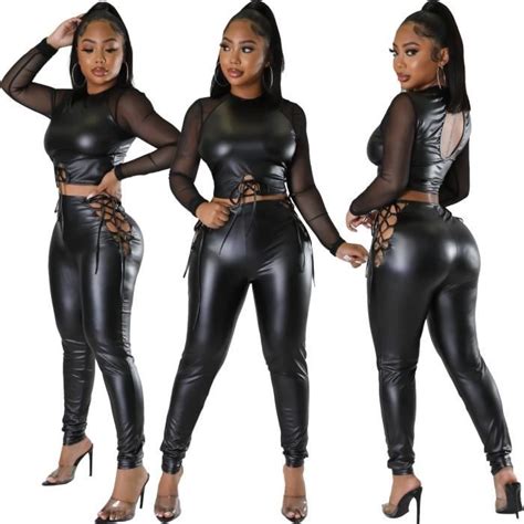 Hot New Hot Sale Sexy Round Neck Mesh Sleeve Costume En Cuir Pu Lacets Cdiscount Boutique