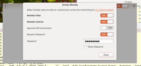 Gnome 3.10 sharing desktop --- how to configure the security type for