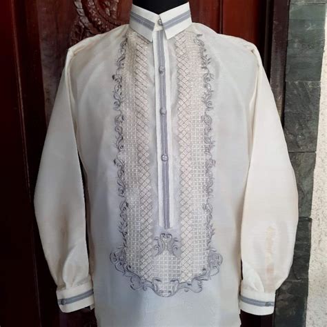 barong tagalog gray embroidery  lining   thoughredmaroon