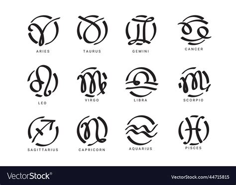 zodiac sign written    astrological symbols vector image