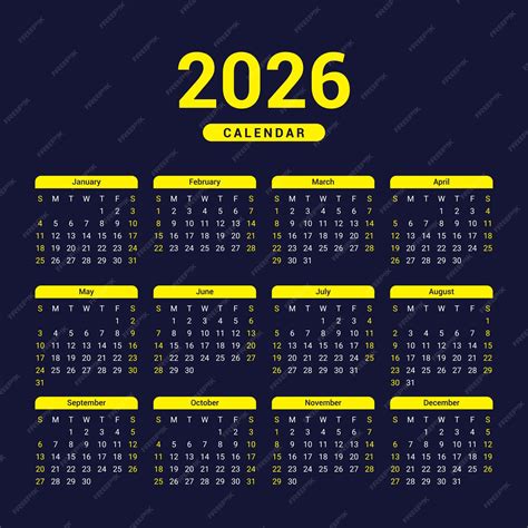 Year 2026 calendar yearly planner digital desktop wall calendar week