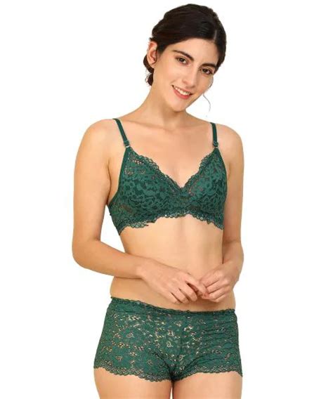 Buy Women Cotton Bra Panty Set For Lingerie Set Pack Of 1 Color Green Online At Best