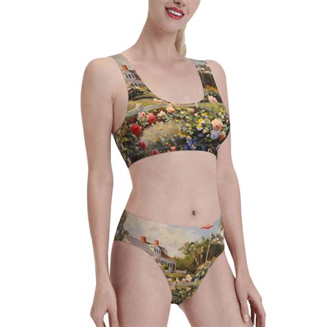 Noikeo American Flag Rose Garden Pattern Bikini Set For Women Two Piece Swimsuits Low Rise